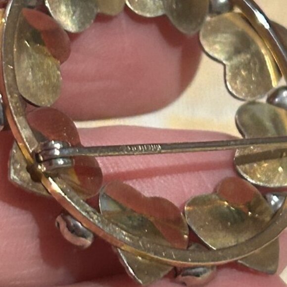 KREMENTZ 14K Rolled Gold Overlay Heart Blue Rhinestone Circle BROOCH - Picture 7 of 7